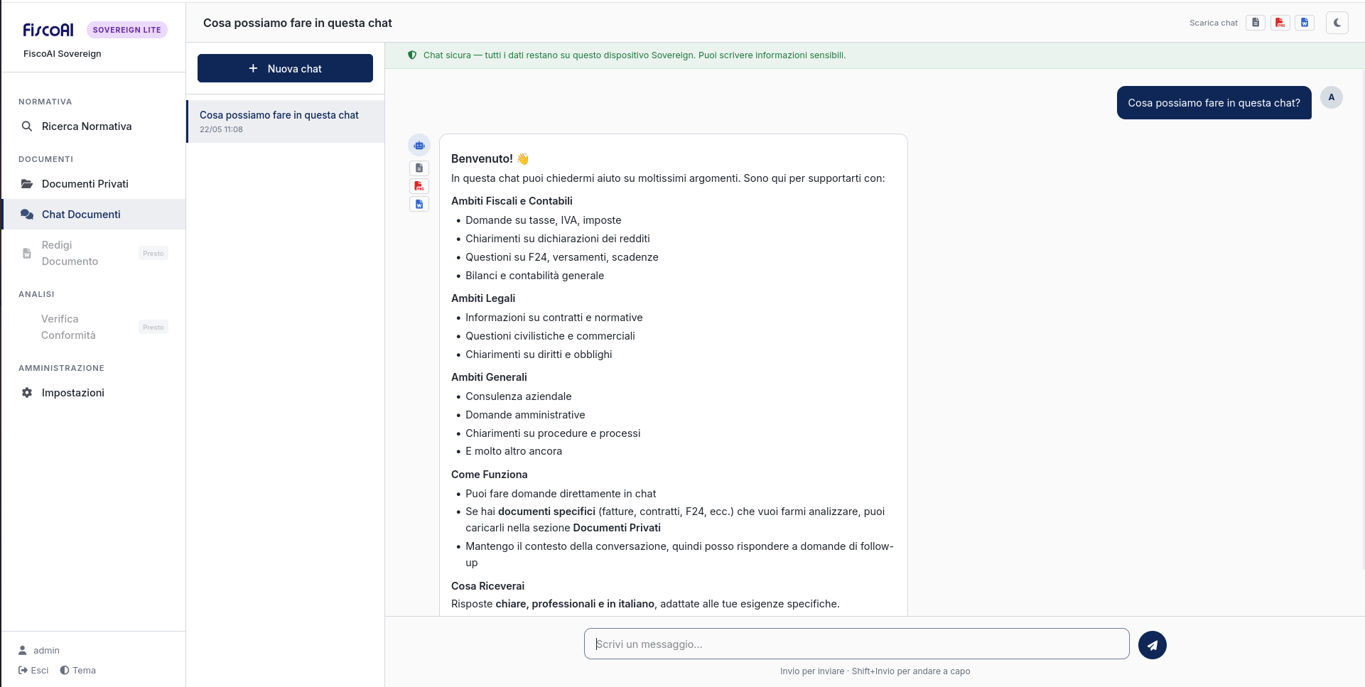 Chat documenti FiscoAI Sovereign