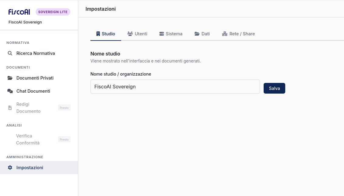 Impostazioni studio